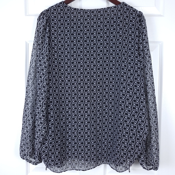 Calvin Klein Plus Size Long Sleeve Monogram All Over Print Blouse - Picture 2 of 7